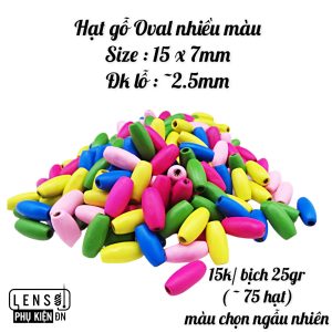 Hạt gỗ Oval nhiều màu 15 x 7mm - Bịch - 25gr