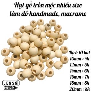 Hạt gỗ tròn mộc - Túi (10 hạt)