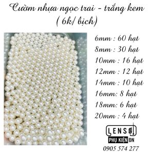 Hạt cườm, hạt cườm nhựa, hạt ngọc trai có lỗ xỏ 2 đầu loại tốt làm trang sức, phụ kiện handmade 